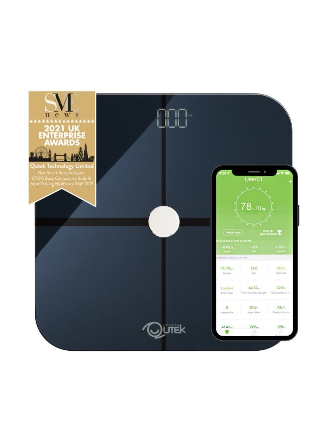 Qutek STEPS Body Composition Smart Scale Auto App Sync Unlimited Users Body Composition Analyzer 14 Health Index Measures Body Fat BMI BMR Bone mass Bluetooth Wireless 1 year Warranty - Image 1