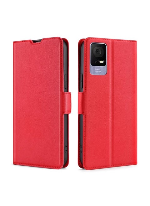 Case Cover For TCL 405 / 406 / 408 Ultra-thin Voltage Side Buckle Horizontal Flip Leather Phone Case Red