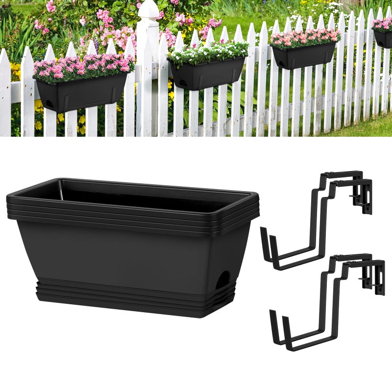 smusei 4 Pack Window Boxes Planters 17â€™â€™ Railing Planter Box with Adjustable Brackets, Deck Railing Hanging Flower Pots Rectangular Herb Planter for Outdoor Fence Garden, Balcony Decor - Image 1