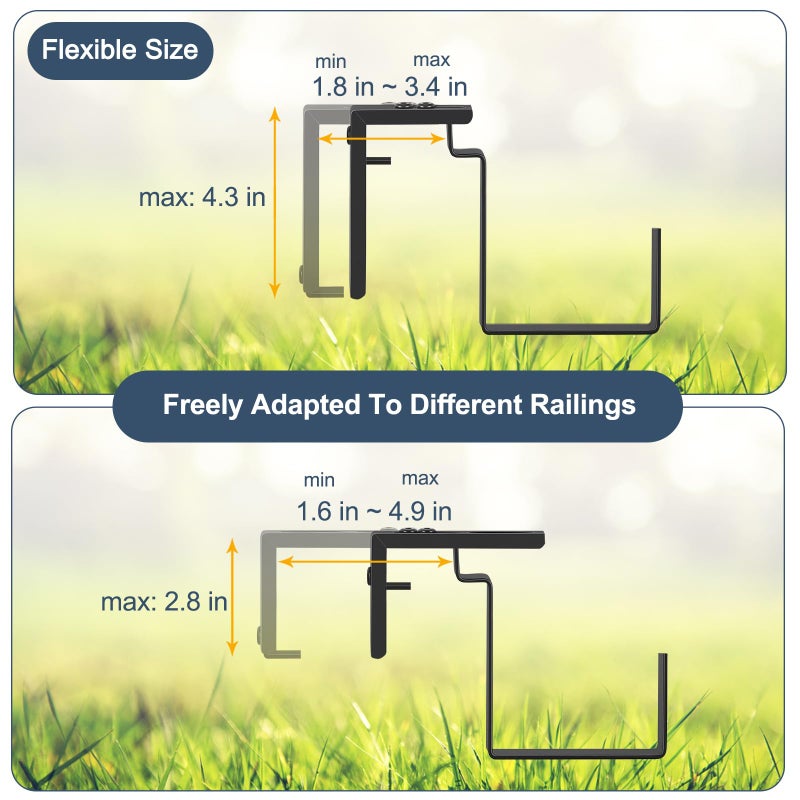 smusei 4 Pack Window Boxes Planters 17â€™â€™ Railing Planter Box with Adjustable Brackets, Deck Railing Hanging Flower Pots Rectangular Herb Planter for Outdoor Fence Garden, Balcony Decor - Image 3