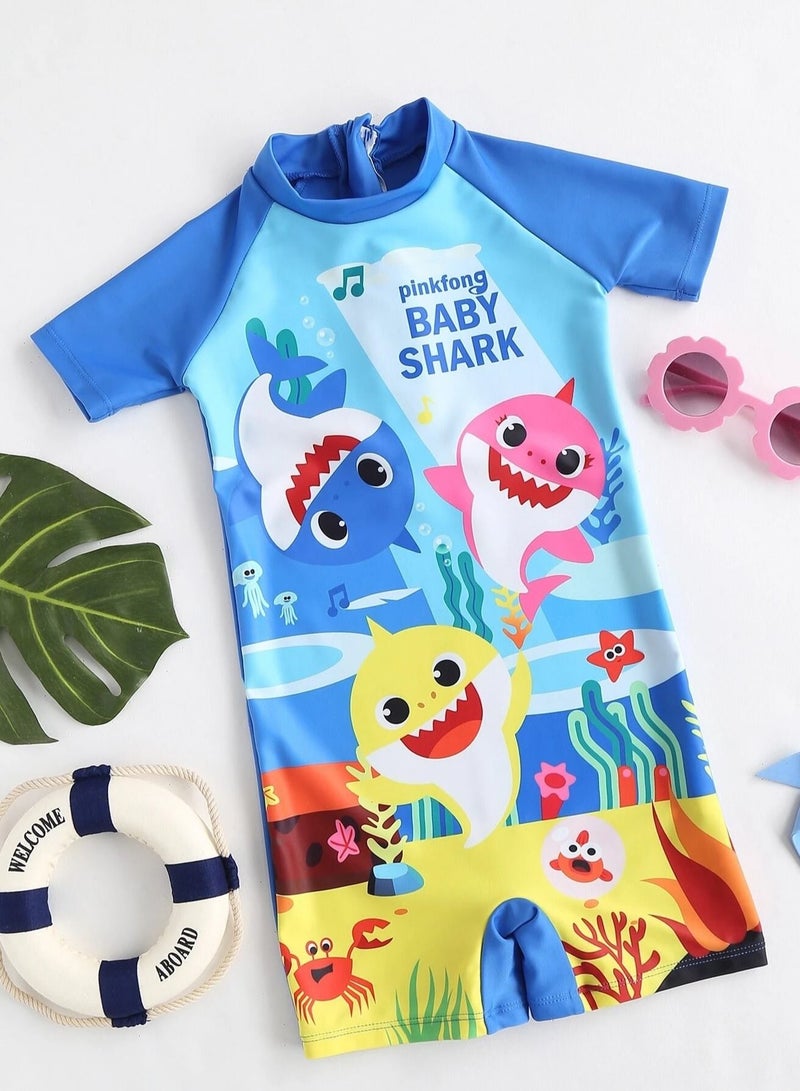 Boys Swimwear Suit Printed Fishes One Piece Kids Swimming at Sea, Beach and Pool  - Image 1