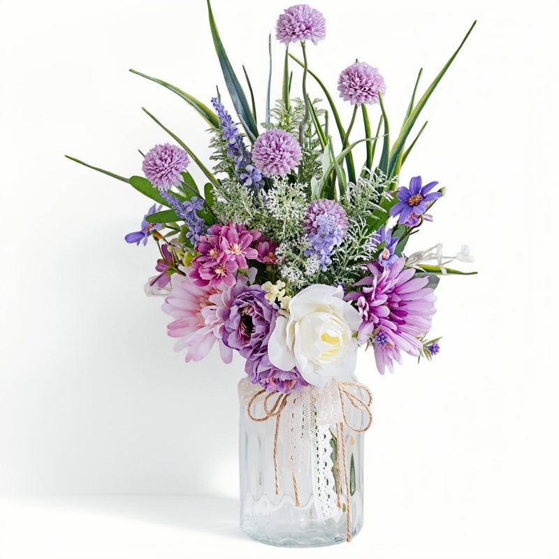 LUEUR Artificial Faux Flowers in Vase-Fake Purple Transvaal Daisy and Dandelion Flowers with Vase for Spring Decor Arrangement Decor Home Coffee Table Decor Dining Room - Image 1