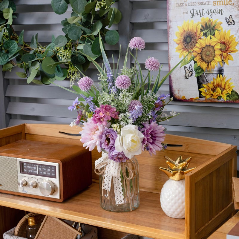 LUEUR Artificial Faux Flowers in Vase-Fake Purple Transvaal Daisy and Dandelion Flowers with Vase for Spring Decor Arrangement Decor Home Coffee Table Decor Dining Room - Image 5