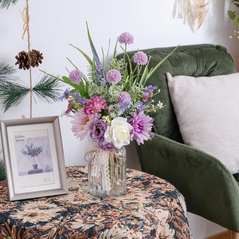 LUEUR Artificial Faux Flowers in Vase-Fake Purple Transvaal Daisy and Dandelion Flowers with Vase for Spring Decor Arrangement Decor Home Coffee Table Decor Dining Room - Image 4