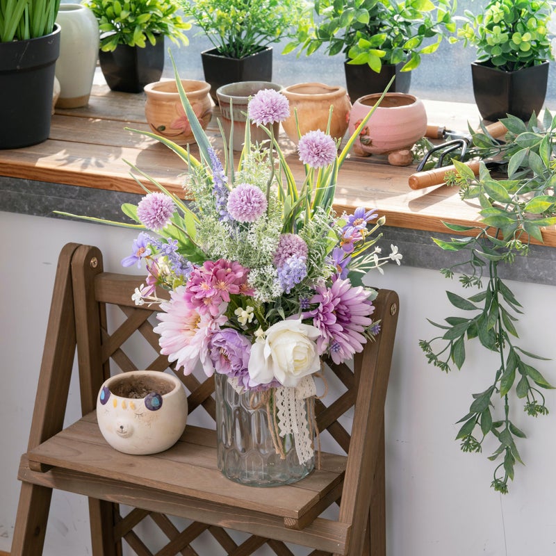 LUEUR Artificial Faux Flowers in Vase-Fake Purple Transvaal Daisy and Dandelion Flowers with Vase for Spring Decor Arrangement Decor Home Coffee Table Decor Dining Room - Image 3