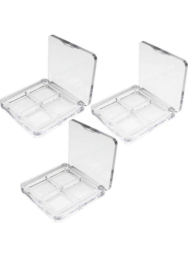 لوزين 3 قطع من علبة ظلال العيون الفارغة من البلاستيك الشفاف القابلة لإعادة الملء، 4 شبكات لمكياج ظلال العيون وبودرة أحمر الخدود وأحمر الشفاه، حافظة صغيرة مربعة للنساء للاستخدام اليومي وأثناء السفر - Image 1