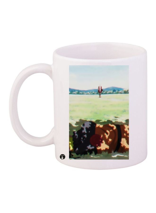 RYN Cartoon Printed Coffee Mug White/Green/Brown 11ounce