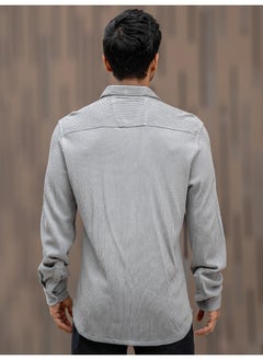 Maniac Mens Solid Vertical Stripe Textured Full Sleeve Light Grey PolyCotton Shirt  - Image 3