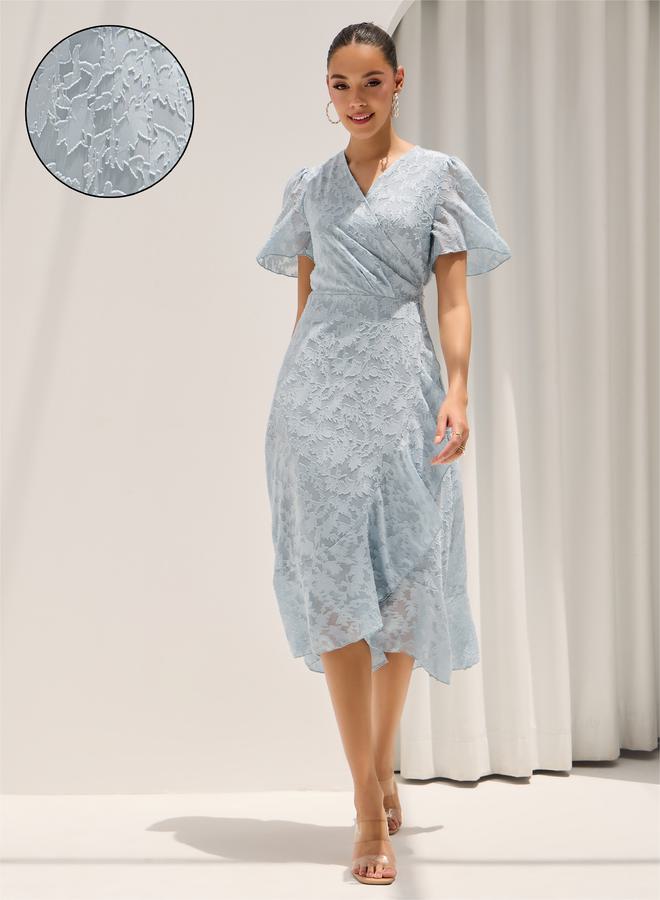 Styli Jacquard Floral Wrap Midi Dress  - Image 1