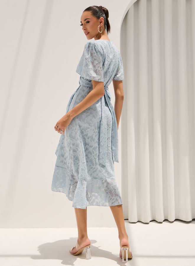 Styli Jacquard Floral Wrap Midi Dress  - Image 4