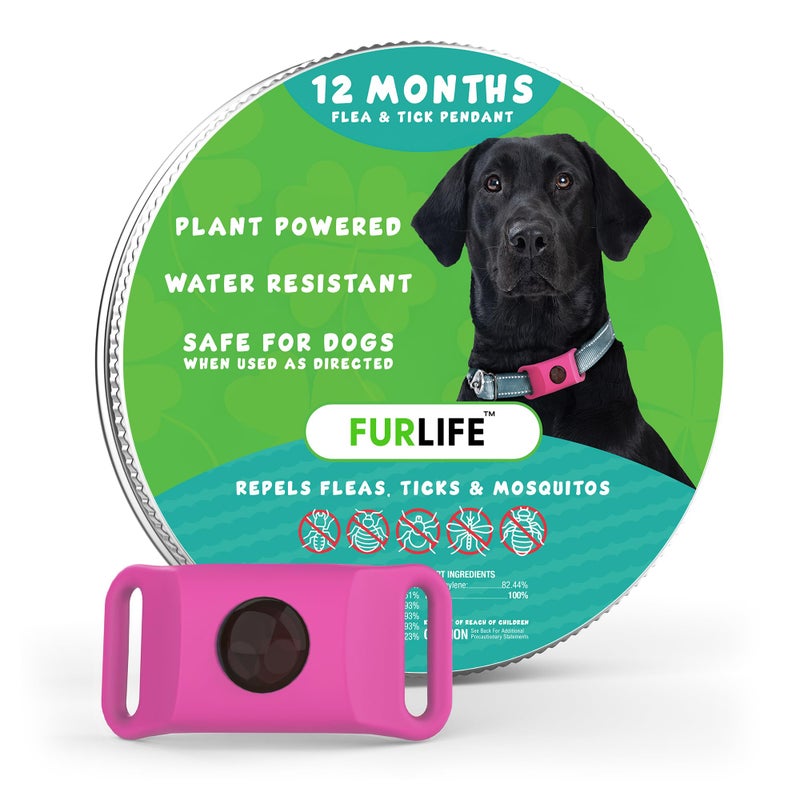 FurLife Pink Dog Tag, Flea and Tick Prevention for Dogs - Waterproof Pendant for Collar, Safe for All Breeds - Image 1