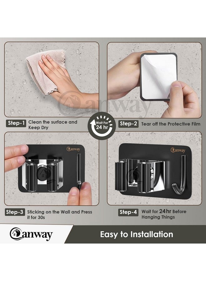 CANWAY® 4 Pieces Stainless Steel 1 Rack with 1 Hook Heavy Duty Broom and Mop Stick Holder for Home, Kitchen, Garden, Laundry & Garage (Black) - Image 5