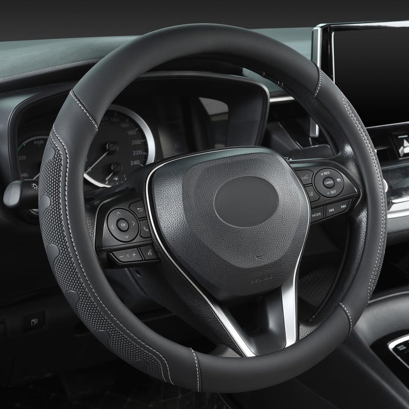GIANT PANDA Car Steering Wheel Cover for Toyota RAV4CamryHighlanderCorollaPriusTacomaStandard Size BlackGray Line