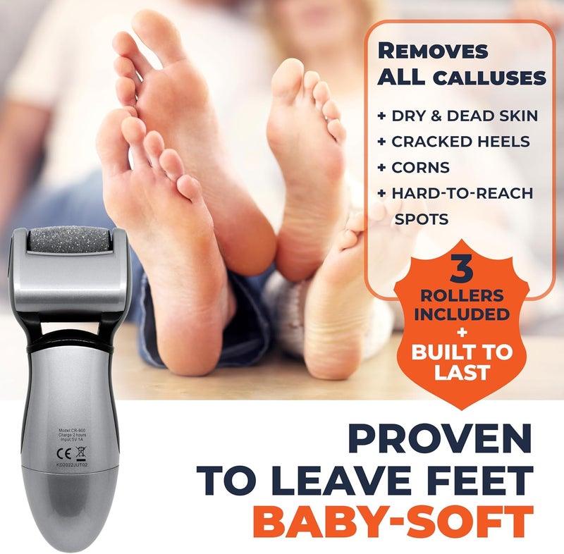 Own Harmony Electric Callus Remover for Feet: Best Pedicure Tools for Men by with 3 Rollers (Powerful), Electronic Pedi Care Spa Foot File - Perfect for Hard, Cracked, Dry, Dead Skin (USB Cable) - Image 3