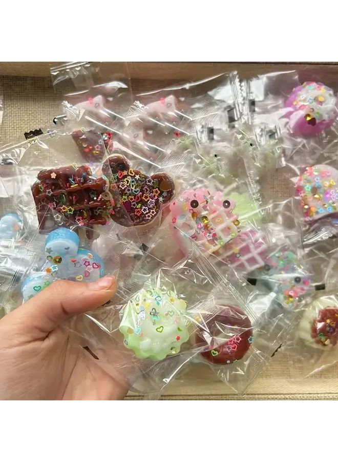 6 Pcs Mini Donut Pinch Toy Fluffy Cheesecake Cookie Toast Waffle Ice Cream Toy Kids Birthday Gift Random Style Colors - Image 1
