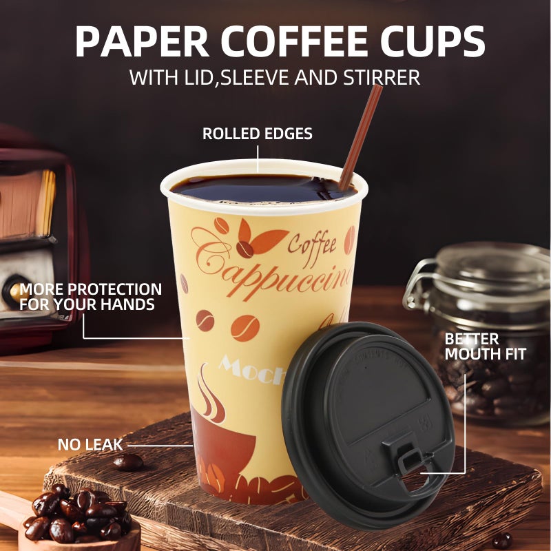 Tamone TACC 100 PACK 16OZ Thanksgiving Cups Disposable Coffee Cups with Lids and Stirrers  To Go Coffee Cups with Lids Leak Proof  Coffee Design Brown Paper Cups for Cold/Hot Beverage Chocolate Cocoa - Image 3
