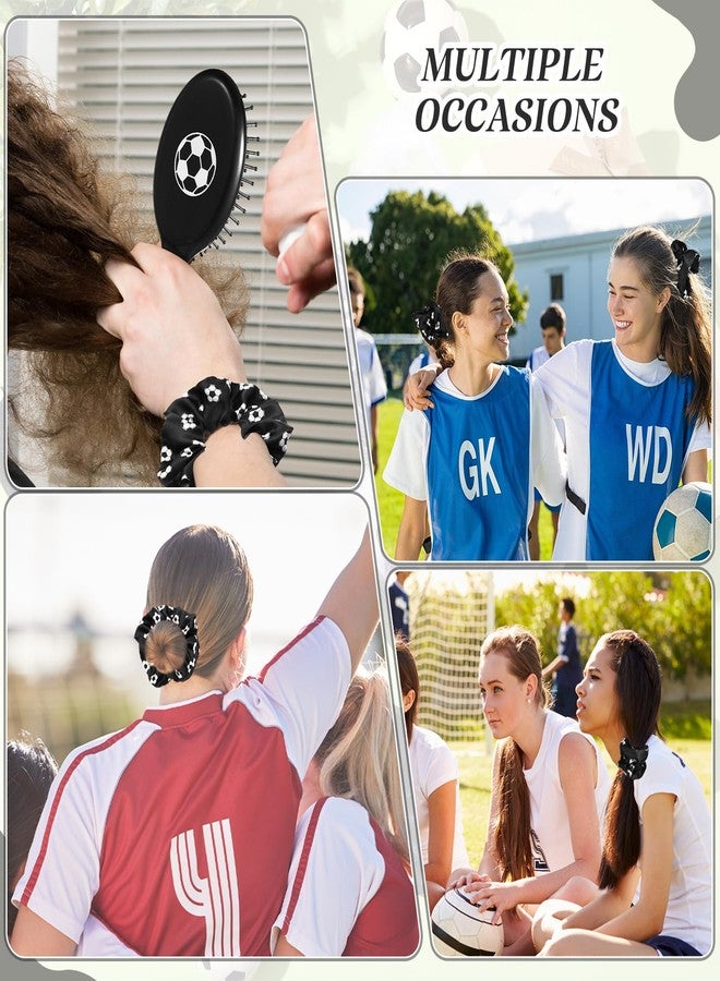 FineCheer 12 Sets Soccer Hair Ties and Hairbrushes Soccer Hair Scrunchie Mini Detangler Brush Sports Elastic Ponytail Holders Sports Party Favors Gift for Gymnasts Teams Women Girls - Image 4