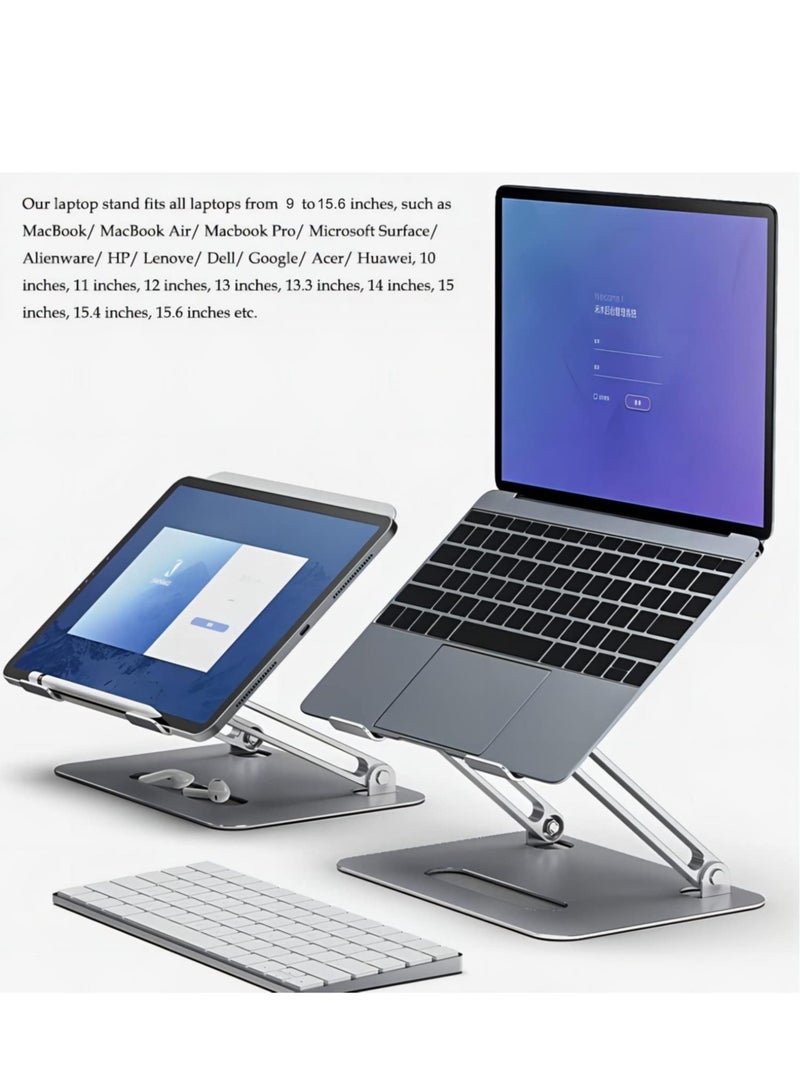 Excefore Portable Laptop Holder with Cooling Fan Height Adjustable Ergonomic Computer Stand for Desk Compatible with 9-15.6 inch Laptops Silvery - Image 2