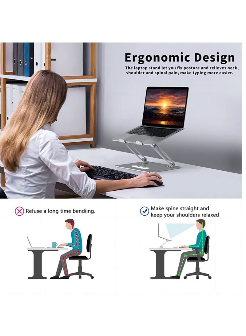 Excefore Portable Laptop Holder with Cooling Fan Height Adjustable Ergonomic Computer Stand for Desk Compatible with 9-15.6 inch Laptops Silvery - Image 5