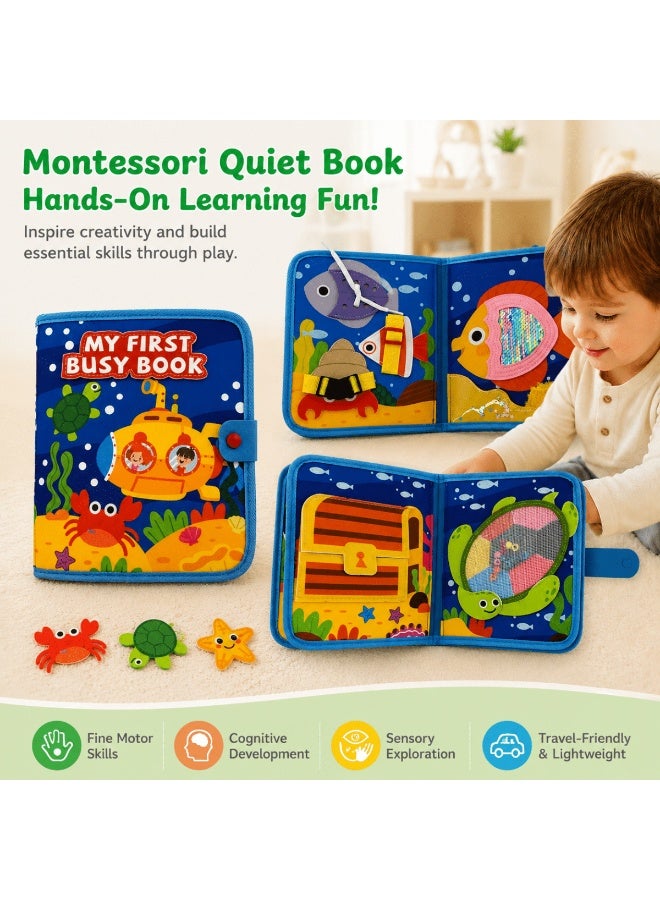 RooRound Montessori Quiet Activity Book for Toddlers 3+, 3D Soft Felt Busy Board with Velcro, Sensory Travel Learning Toy for Boys & Girls (Ocean Book) - Image 4