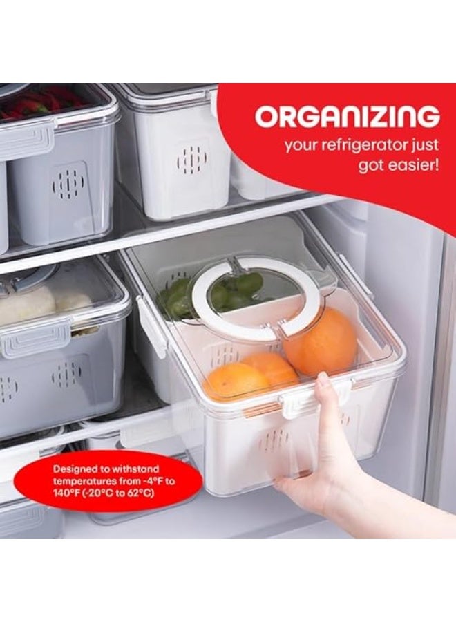 Spaceshoop Food Storage Container for Fridge, Portable White Plastic BPA-free Box, Divided Serving Tray with Lids and Handle, Keep Fruits and Vegetables Fresh with 2 Removable Colanders (white) - Image 5