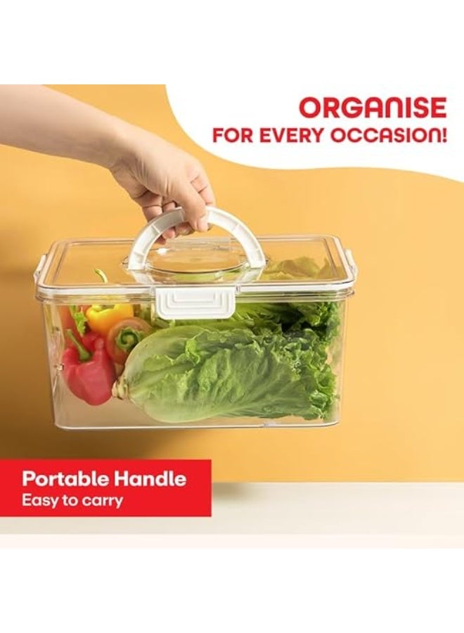 Spaceshoop Food Storage Container for Fridge, Portable White Plastic BPA-free Box, Divided Serving Tray with Lids and Handle, Keep Fruits and Vegetables Fresh with 2 Removable Colanders (white) - Image 3