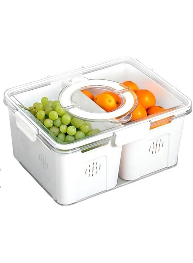 Spaceshoop Food Storage Container for Fridge, Portable White Plastic BPA-free Box, Divided Serving Tray with Lids and Handle, Keep Fruits and Vegetables Fresh with 2 Removable Colanders (white) - Image 1