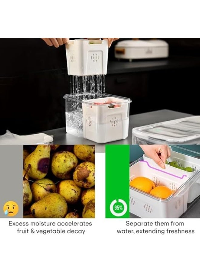 Spaceshoop Food Storage Container for Fridge, Portable White Plastic BPA-free Box, Divided Serving Tray with Lids and Handle, Keep Fruits and Vegetables Fresh with 2 Removable Colanders (white) - Image 4