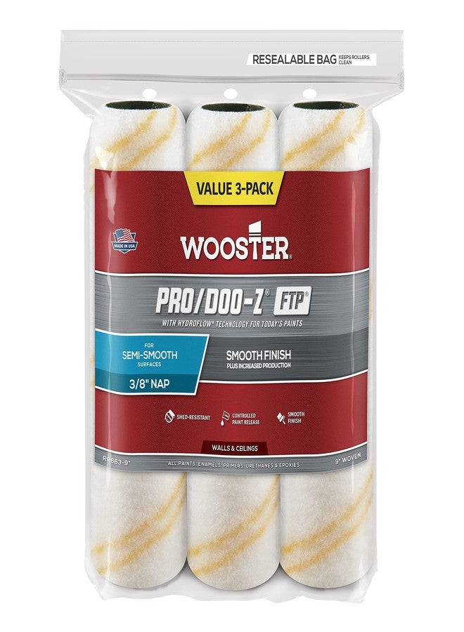 غطاء أسطوانة RR663-9 Pro Doo Z FTP من شركة Wooster Brush Company، مقاس 3/8 بوصة، عبوة من 3 قطع، لون أبيض