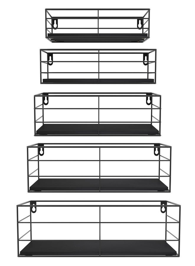 CRUGLA Floating Shelves Wall Mounted Set of 5, Black Hanging Storage Wall Shelf for Bathroom, Kitchen, Bedroom, Living Room Home Decor - Image 1