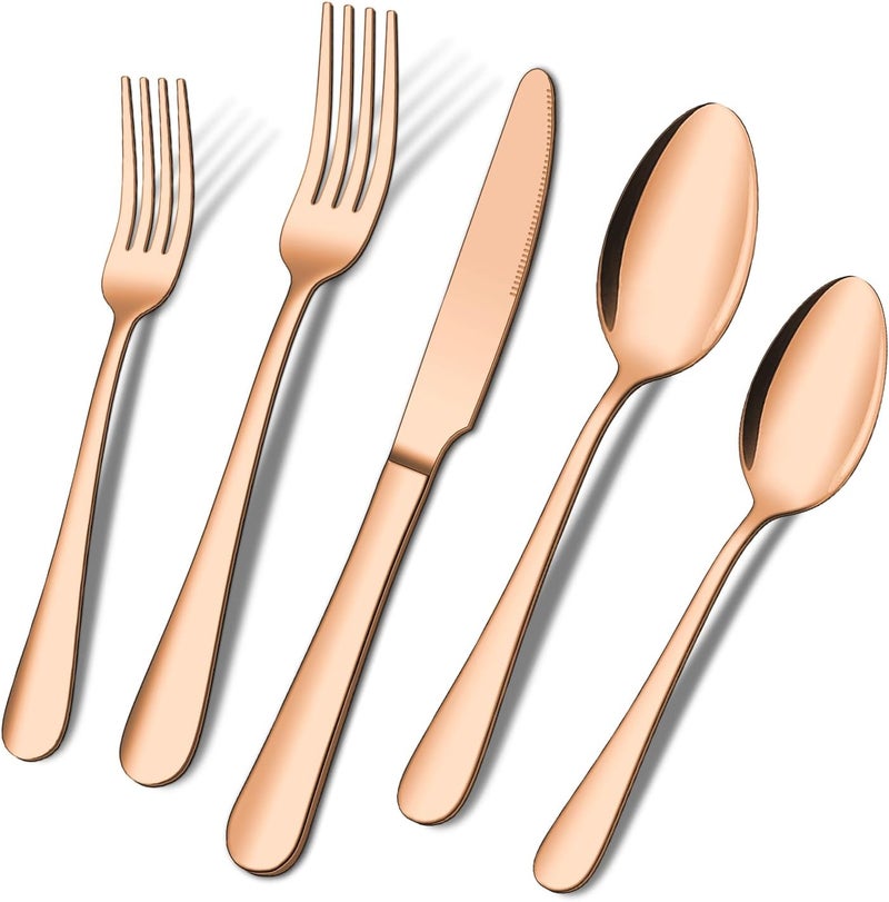 ENLOY 20 Piece Matte Copper Silverware Set ENLOY Rose Gold Stainless Steel Flatware Cutlery Set for 4 Kitchen Utensil Set Service for 4 Include Knife Fork Spoon Mirror Polished Dishwasher Safe - Image 1