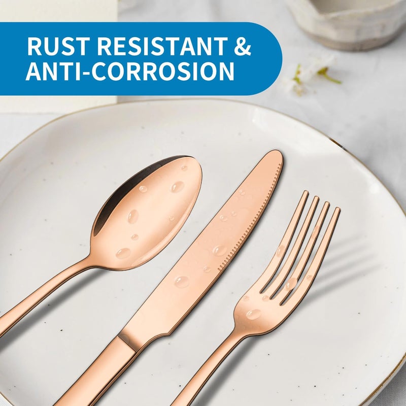ENLOY 20 Piece Matte Copper Silverware Set ENLOY Rose Gold Stainless Steel Flatware Cutlery Set for 4 Kitchen Utensil Set Service for 4 Include Knife Fork Spoon Mirror Polished Dishwasher Safe - Image 3