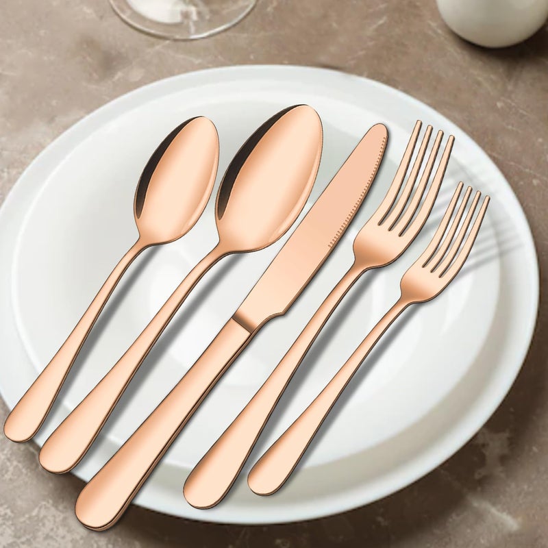 ENLOY 20 Piece Matte Copper Silverware Set ENLOY Rose Gold Stainless Steel Flatware Cutlery Set for 4 Kitchen Utensil Set Service for 4 Include Knife Fork Spoon Mirror Polished Dishwasher Safe - Image 4