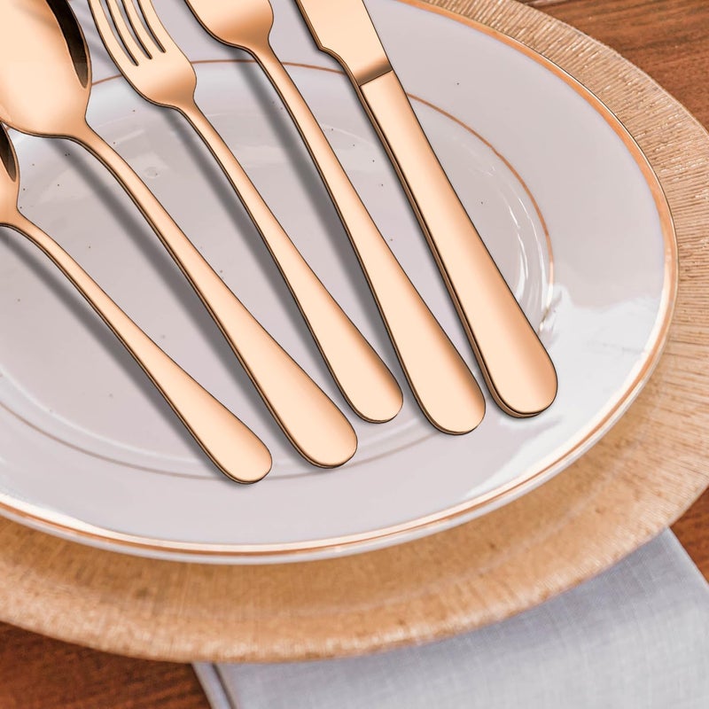 ENLOY 20 Piece Matte Copper Silverware Set ENLOY Rose Gold Stainless Steel Flatware Cutlery Set for 4 Kitchen Utensil Set Service for 4 Include Knife Fork Spoon Mirror Polished Dishwasher Safe - Image 5