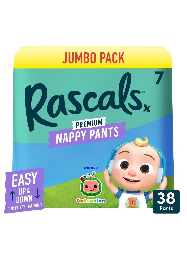 Rascals Training Diaper Pants Cocomelon Edition - Easy Pull Up Design Diaper Pants - Soft & Comfortable Baby Diaper Pants Size 7 - Ultra Flex 360 Waistband 17+ kg - Jumbo Box (38 Count) - Image 1