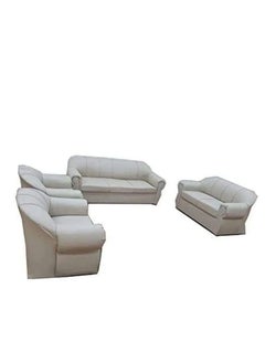 Maharat Al Bahar 7 Seat Faux Leather Sofa -3+2+1+1- for Living Room, Beige 