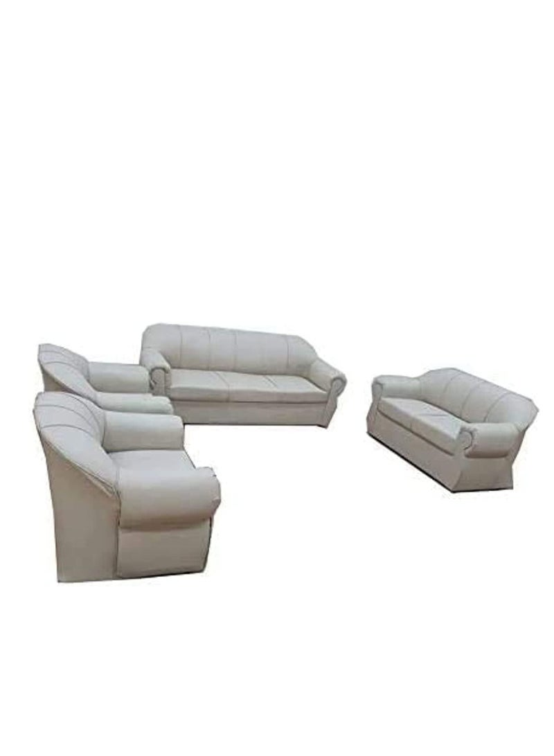Maharat Al Bahar 7 Seat Faux Leather Sofa -3+2+1+1- for Living Room, Beige 