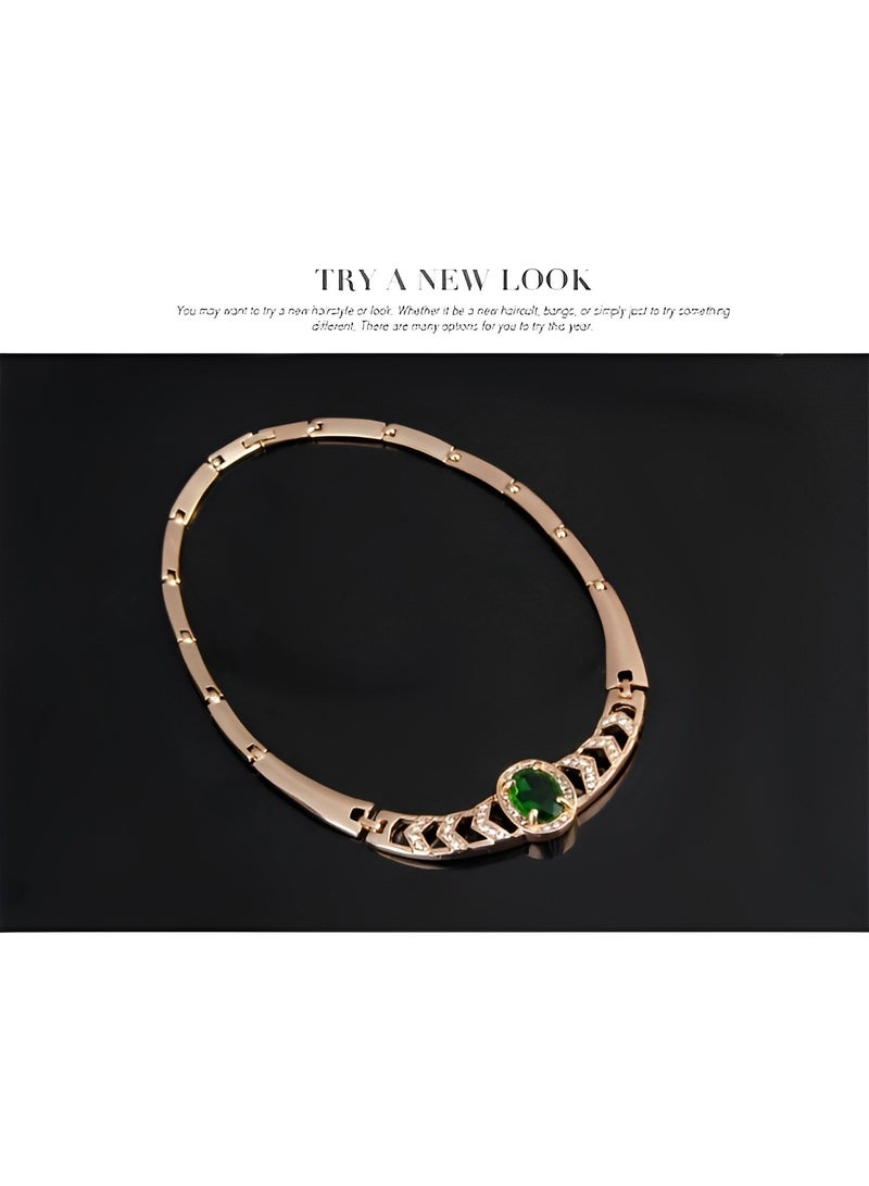 REOCLE Women's 4pcs Emerald Jewelry Set Necklace & Earrings & Bracelet & Ring Gift Set Enchanting Sleek Crafted Rhinestone Crystal for Ladies to Match Dress  - Image 5