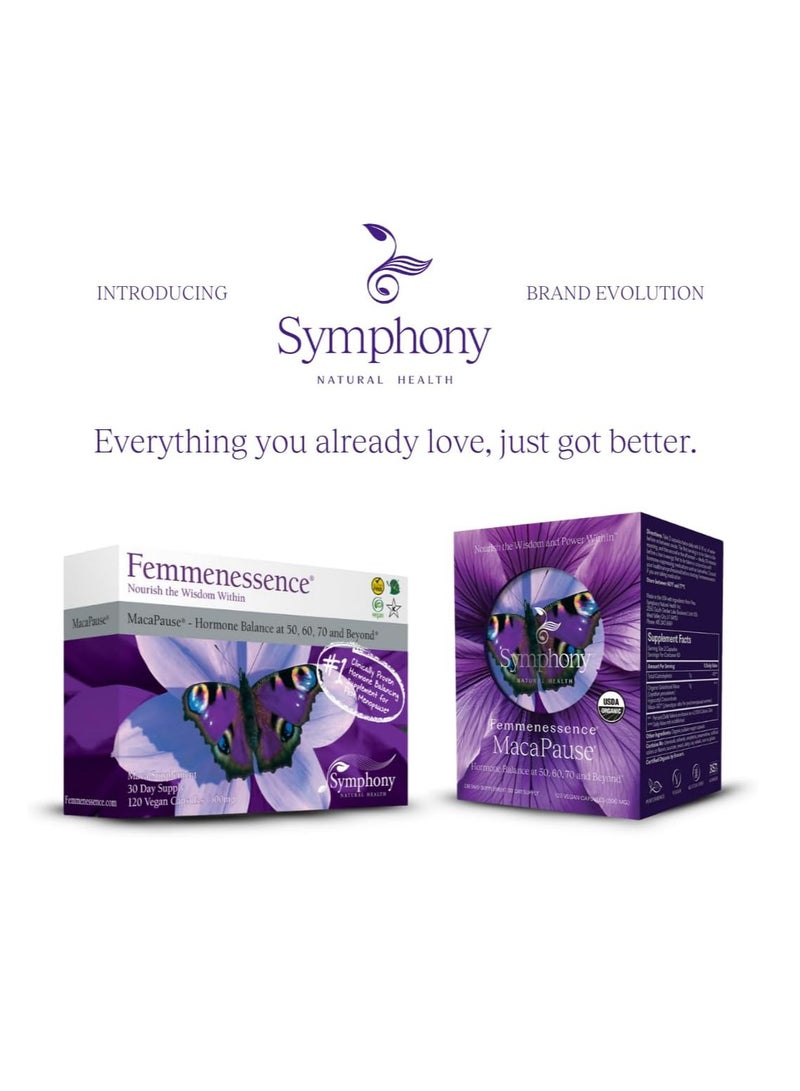 سيمفوني Femmenessence MacaPause - جميع مكملات جذور الماكا - تدعم توازن الهرمونات لدى النساء وأعراض انقطاع الطمث - (120 كبسولة نباتية - كمية تكفي لمدة 30 يومًا) - Image 2
