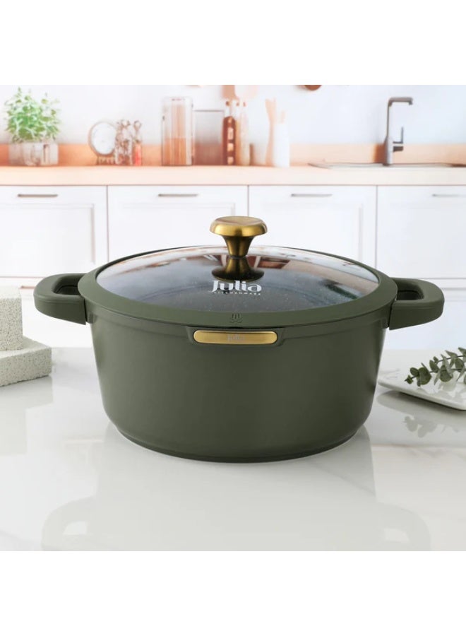 Julia Elite Top Casserole 24cm with Lid - Olive Green - Black Granite Non-Stick - Induction Ready - Image 4