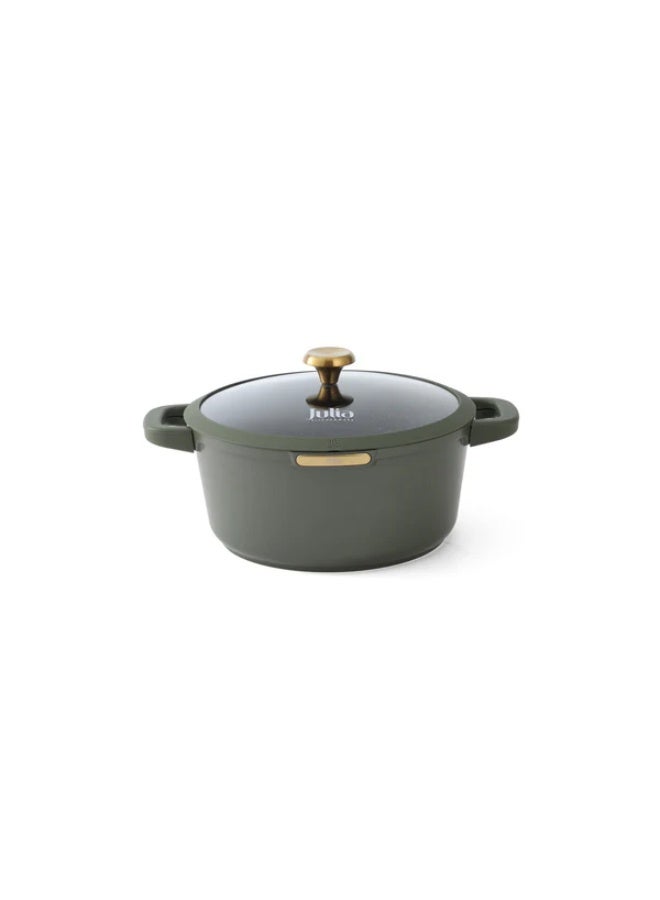 Julia Elite Top Casserole 24cm with Lid - Olive Green - Black Granite Non-Stick - Induction Ready - Image 1