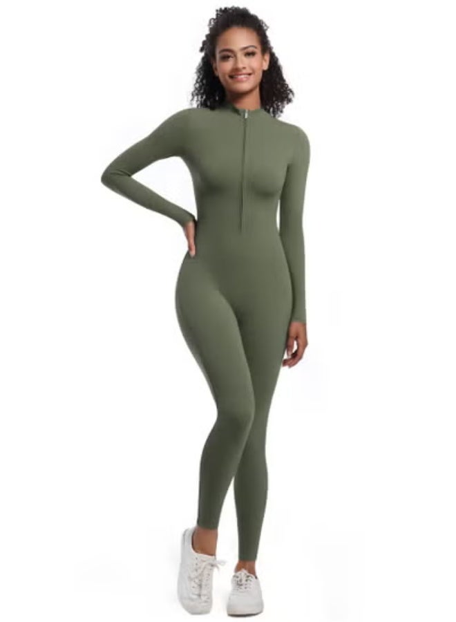 RedMapleTEK European And American Half-Zip Tight Solid Color High Elastic Long Yoga Suit Fitness Running Sports Jumpsuit - Image 2
