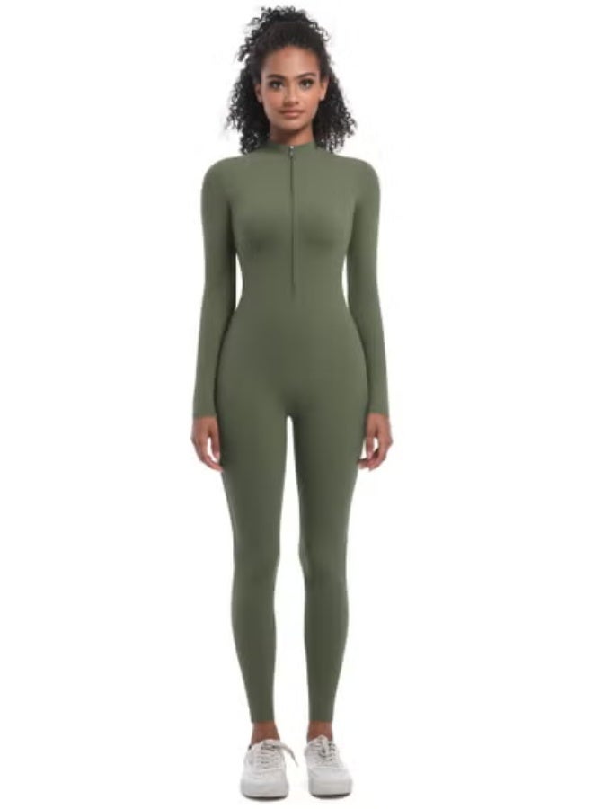 RedMapleTEK European And American Half-Zip Tight Solid Color High Elastic Long Yoga Suit Fitness Running Sports Jumpsuit - Image 1