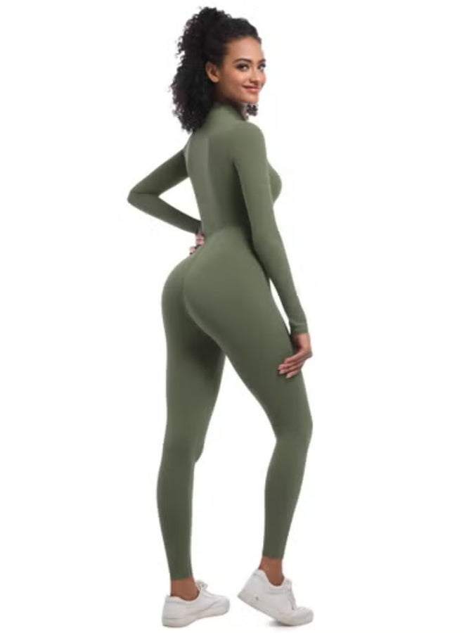 RedMapleTEK European And American Half-Zip Tight Solid Color High Elastic Long Yoga Suit Fitness Running Sports Jumpsuit - Image 5