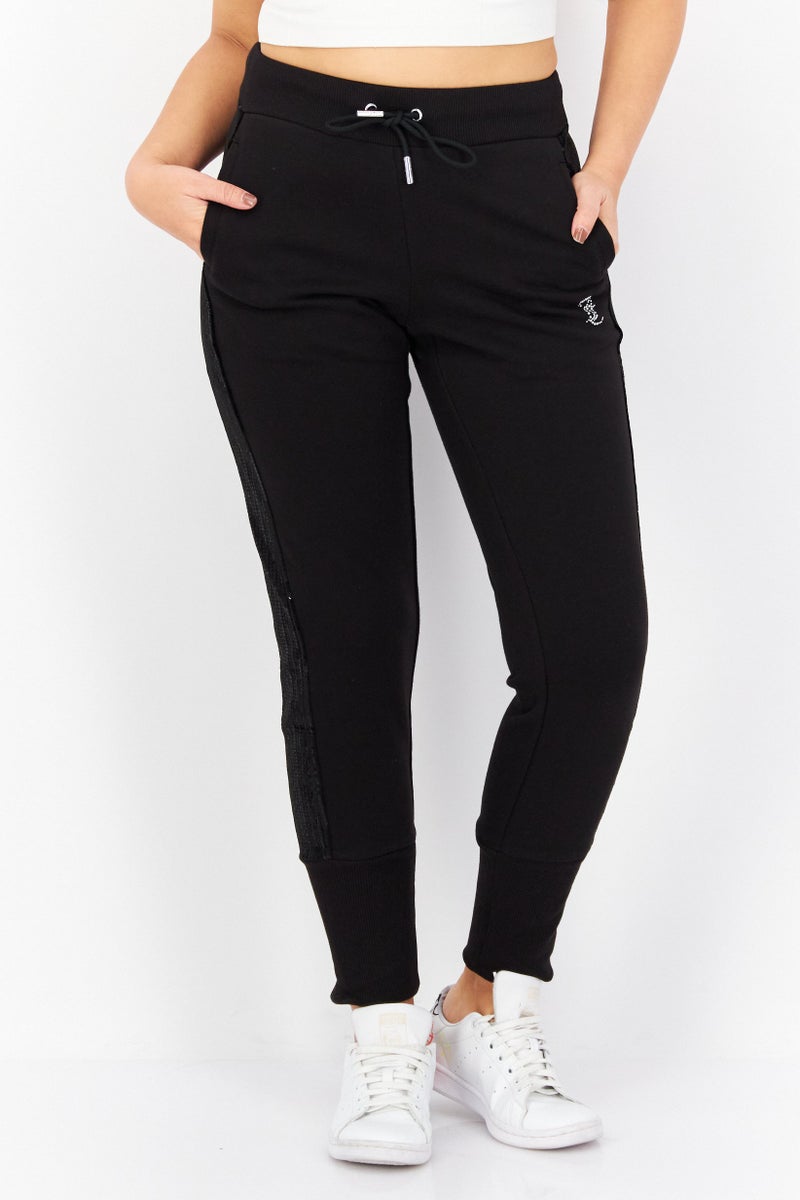 Juicy Couture Women Regular Fit Sequin Jogger Pants, Black - Image 1