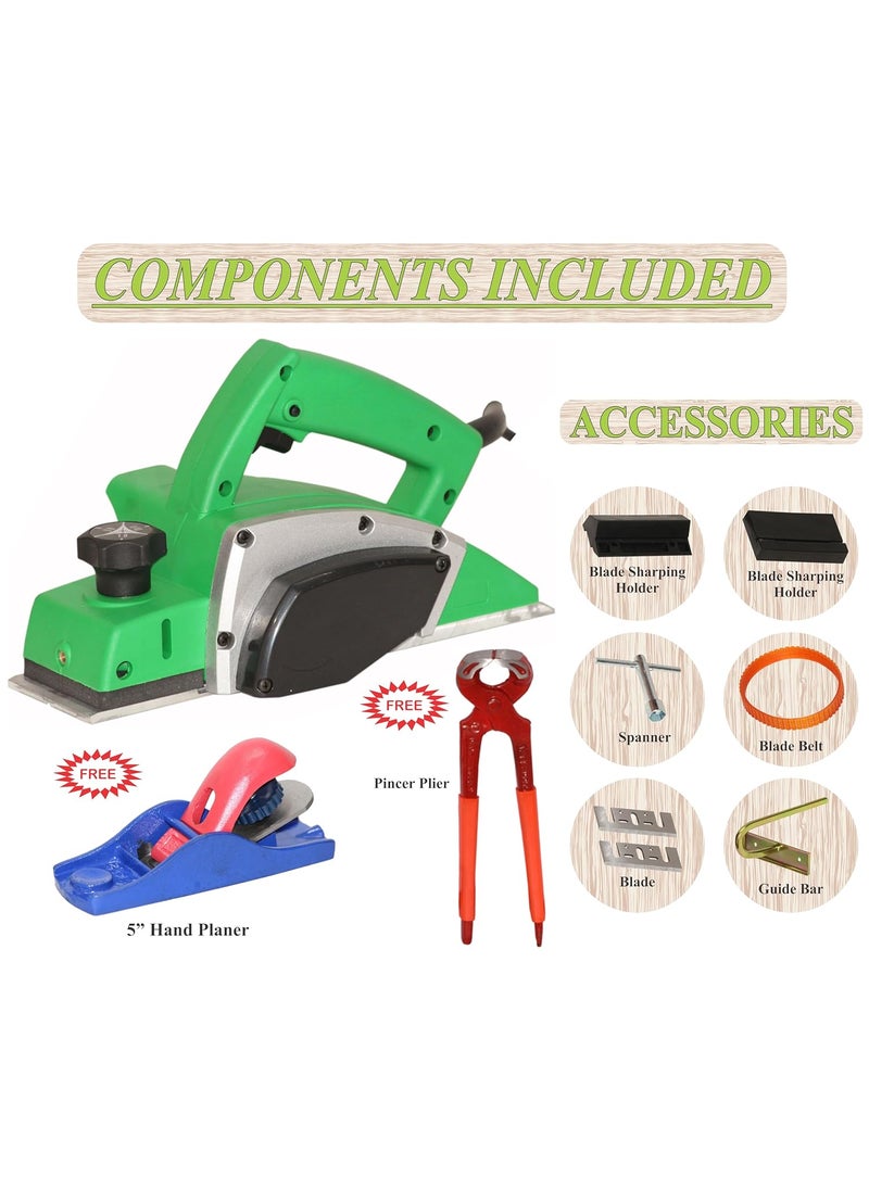 Digital Craft Digital Craft Wood Planer 1400W Machine of Carpentry HighPower MultiFunction Electric Planer Professional Woodworking Machine 82mm Electric Planer Machine5Inch Hand Planer8Inch Pincer Plier  - Image 2