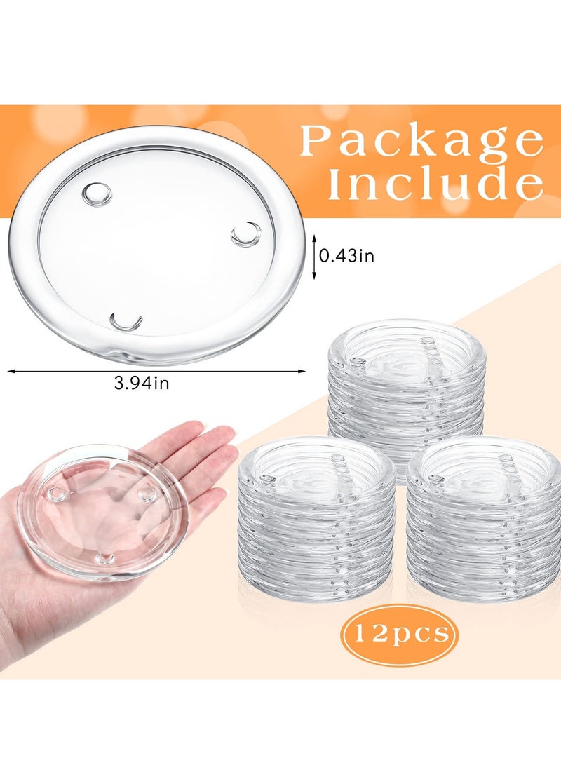 Barakah 12 Pcs Clear Glass Candle Plates, 10 CM Round Pillar Candle Holder Trays, Small Flat Candlestick Plates for Dining Table Centerpiece, Wedding, Spa, Home Party Decoration - Image 3