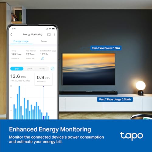 tapo TP-Link Tapo Smart Plug P210M، مقبس حائط ذكي، متوافق مع Matter، مراقبة الطاقة، 15A/1800W كحد أقصى، يعمل مع Alexa، Apple Home، Google Home، SmartThings، التحكم الصوتي/عن بُعد، معتمد من ETL - Image 4