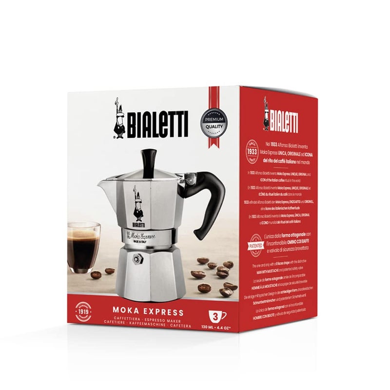 بياليتي Bialetti 3-كوب الفضة موقد إسبريسو صانع - الأسلوب الإيطالي الكلاسيكي، البناء الألومنيوم الدائم، تصميم مدمج لصنع القهوة الغنية في المنزل - Image 5