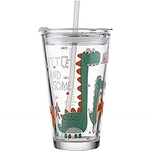 KriVat Random Cartoon Pattern Multipurpose Measuring Mug/Cup with Silicone Straw and Glass Lid Milk Tea Coffee Juice Thick Shake Cup & Mug 450ml (Set of 2) - Image 3